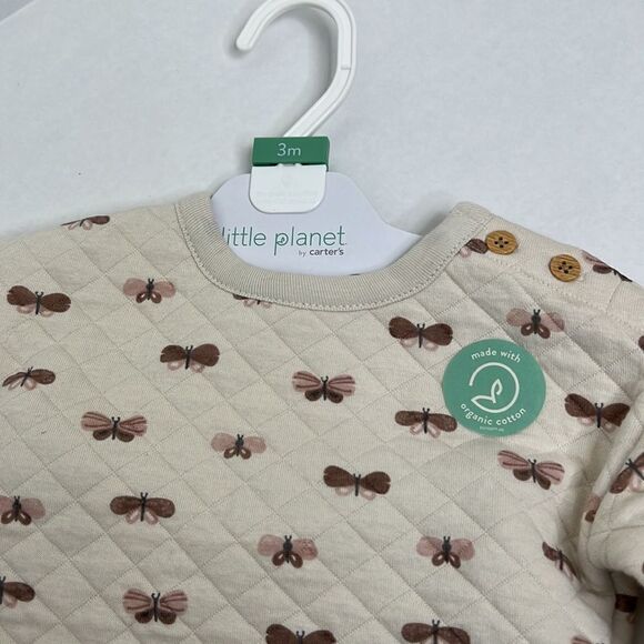 Little Planet by Carter’s 2 piece girl’s quilted butterfly cotton taupe set NWT - Picture 3 of 9